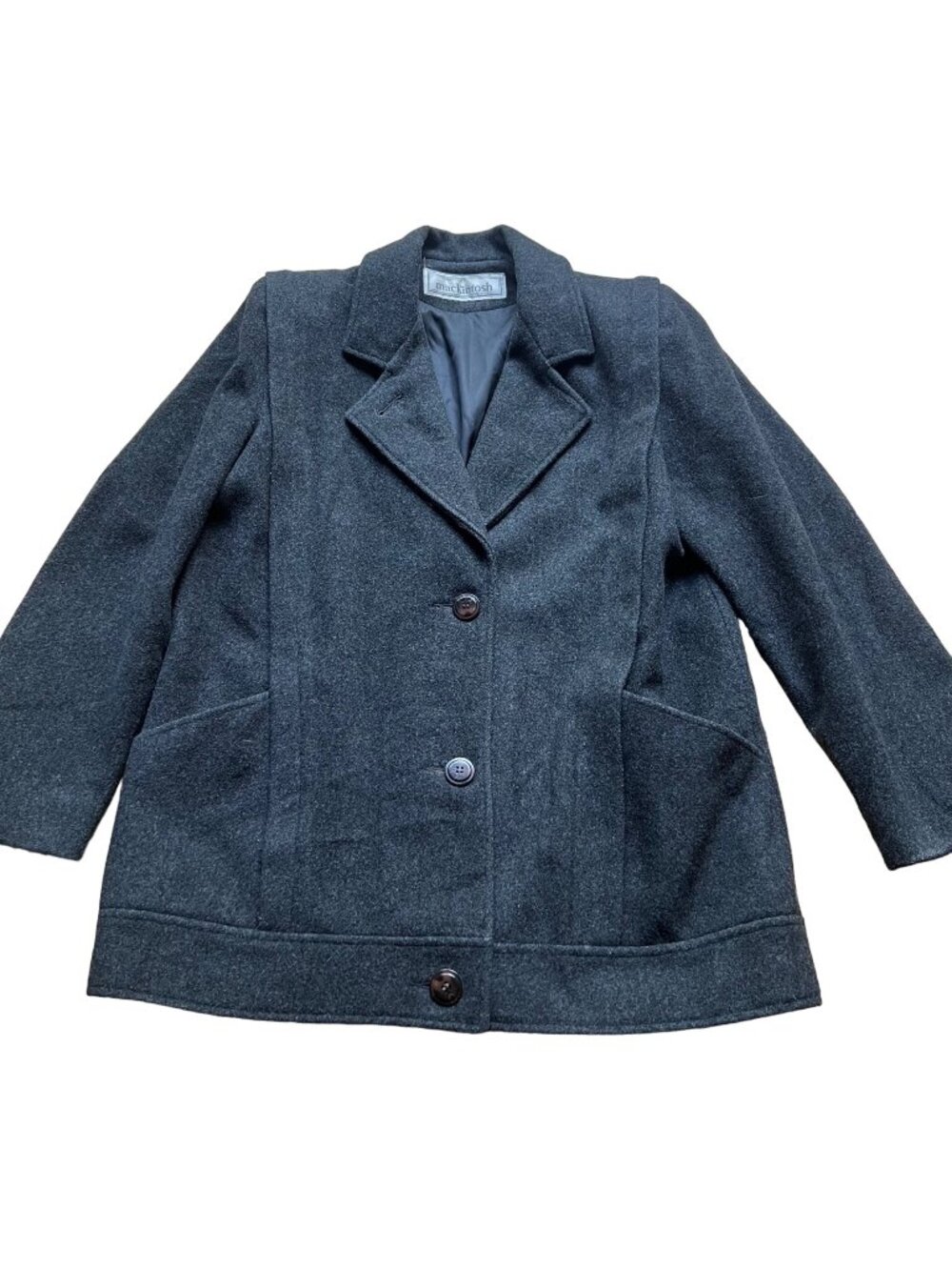 Vintage Authentic Mackintosh Size 12 Black Single Breasted Classic Wool Coat